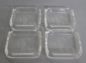 Set of 4 Etched Glass Ashtrays Bamboo Image Perfect for Tiki Bar Original Boxes - Picture 1 of 5