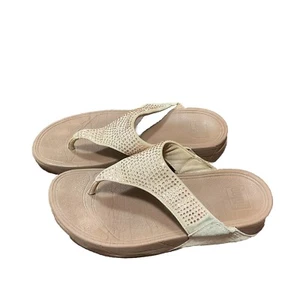 FitFlop Womens 301-137 Tan Rhinestone Slip On Wedge Thong Sandals Size 7/EUR 38 - Picture 1 of 12