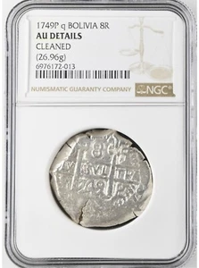 1749 P Q BOLIVIA 8 REALES COB SILVER COIN NGC AU - Picture 1 of 8