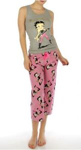 Betty Boop "Betty Rocks" Capri Pajama Set, Grey/Pink, Cotton, S, M, L, XL