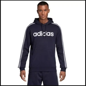 Adidas Men's Essentials 3-Stripe Pullover Fleece Hoodie Sweatshirt Large Navy - Picture 1 of 4