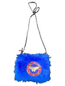 DC Comics Girls Wonder Woman Blue Furry Fluffy Cross Body Purse Pouch - Picture 1 of 1