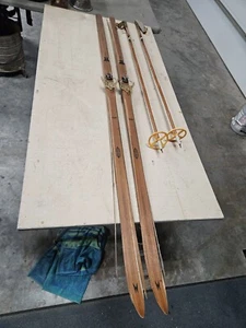 Vintage Madshus Birkebeiner Wood Cross Country Ski & Silva Liljeda Bamboo Poles - Picture 1 of 12