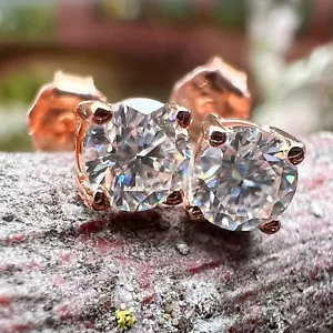 3Ct Round Lab Created Diamond Solitaire Stud Earrings 14K Rose Gold Finish - Picture 1 of 3