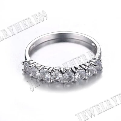 Anillo de plata esterlina pavé de 3 mm redondo topacio blanco ocho piedras preciosas banda joyería fina Foto 1 de 4