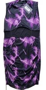 PrettyLittleThing Women's Purple & Black Satin Dress Short Midi Dress US 12 New  - Picture 1 of 5