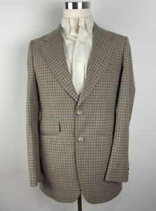 VTG Johnny Miller Sears tan grey plaid 2-button cotton blazer sportcoat, sz 38L
