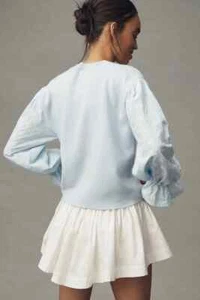 Suéter para mujer By Anthropologie azul cuello redondo manga abullonada pequeño nuevo con etiquetas - Imagen 1 de 4