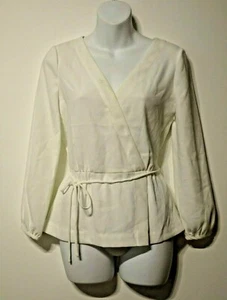 J.Crew Women's White Crepe Criss Cross Tie Long Sleeve Blouse Top Sz S NWT  - Picture 1 of 6