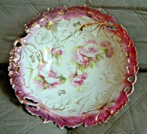 Antique ca. 1903-1930 IPF Germany Hand Decorate Raised Pink & Gilt Floral Bowl - Picture 1 of 12