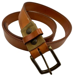 Filson Natural Tan Genuine Double Leather Waxed Tin Cloth Belt Bronze RARE 46 - Picture 1 of 13