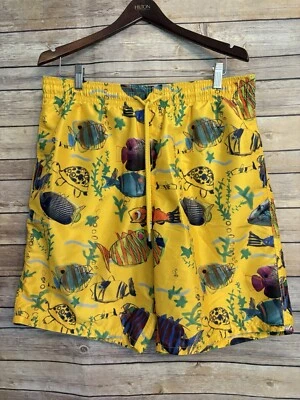 Vilebrequin Moorea Swim Trunks Shorts Men's XXL Yellow Fish Print drawings - Image 1 of 4