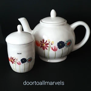 Rae Dunn Magenta Teapot & Sugar Artisan Watercolor Wild Flowers w/Orig. Tags - Picture 1 of 19