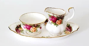(3) ROYAL ALBERT OLD COUNTRY ROSES BONE CHINA CREAMER SUGAR BOWL & REGAL TRAY - Picture 1 of 13