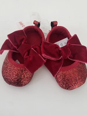 Cat & Jack Baby Girl’s 3-6 M Booties Shoes Red Glitter Sparkle Elastic Bow New - Image 1 of 4