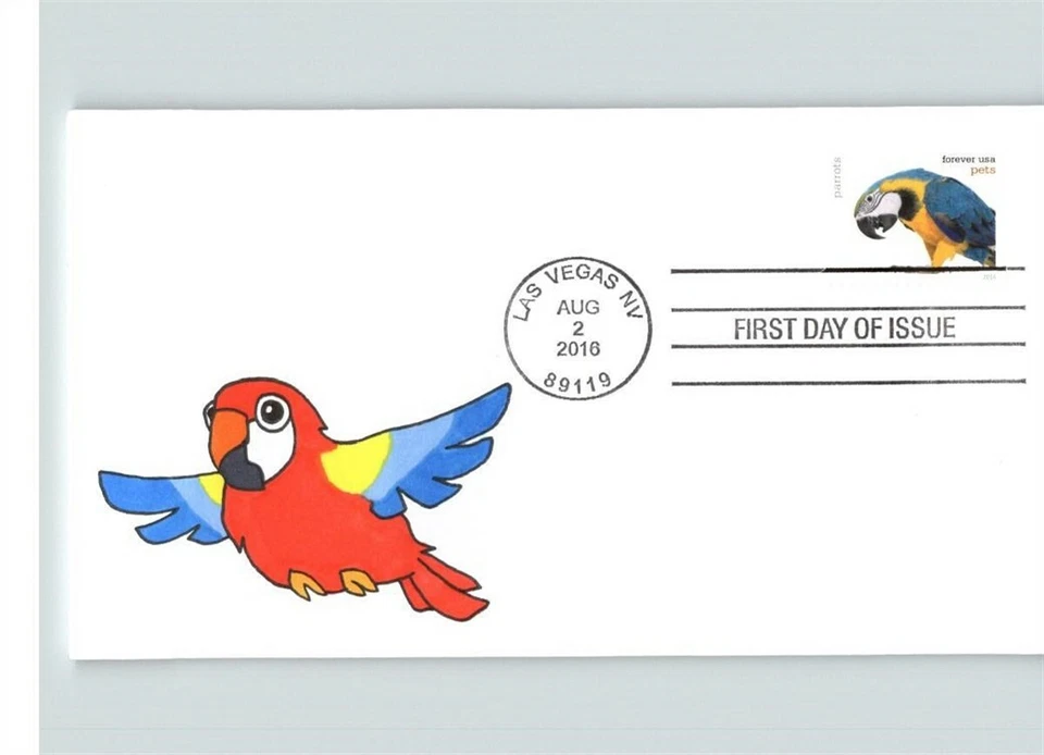 PETS; Hand Painted Colorful PARROT, 2016 First Day of Issue, # 1 of 1 - Image 1 of 1