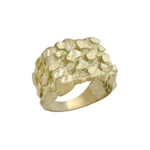 Mens Large Nugget Square Ring Real Solid 10K Yellow Gold ALL SIZES - Picture 1 of 5