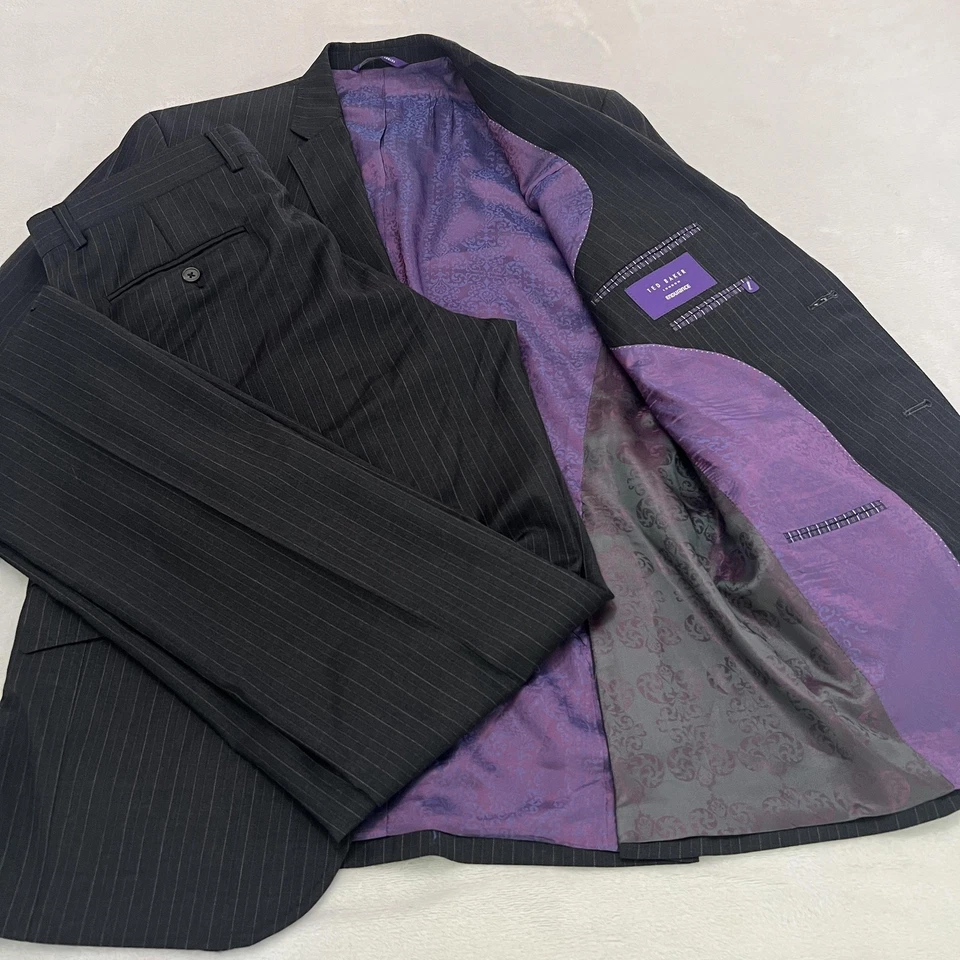 Ted Baker Endurance Suit Mens 40R Charcoal Pinstripe Wool Pants 33R 2 Piece - Image 1 of 4
