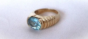 Vintage 14K Solid Yellow Gold Art Deco Aquamarine Ring Sz 6.25 7.3g Marked - Picture 1 of 12
