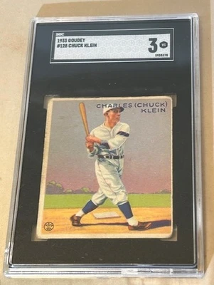 Tarjeta de béisbol 1933 Goudey #128 Chuck Klein SGC 3 en muy buena condición Philadelphia Phillies. Foto 1 de 2