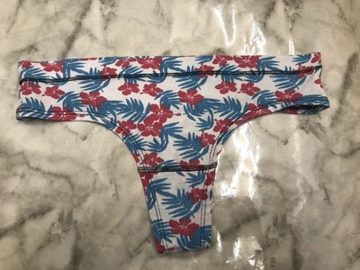 Tropical Floral Soft Cotton Blend Thong Panty Underwear Sz Large Rare - Image 1 of 4