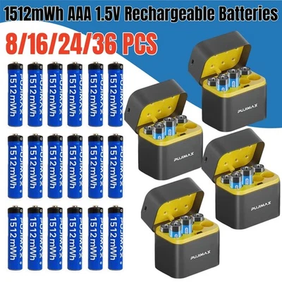 8/16/24/32PCS 1512mWh 1.5V Rechargeable AAA Batteries Lithium with Fast Charger - Image 1 of 4