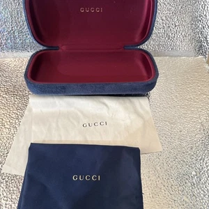 GUCCI Large Blue Felt Eyeglass Sunglasses Hard Case Blue Color Fabric Lining - Picture 1 of 7