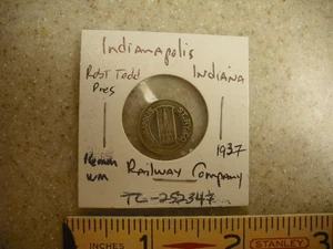 1937 Indianapolis Railway Co Transit Medaille TC-252347/IN460R Robert Todd-Pres - Bild 1 von 2