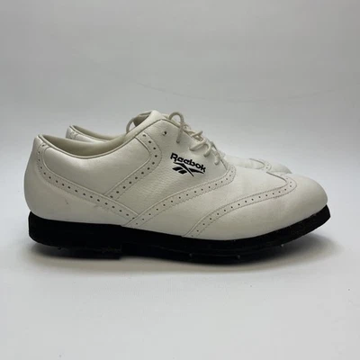 Reebok Golf Shoes White Black Men’s Sz 8 US Oxford Style with Spikes Athletic Foto 1 de 4