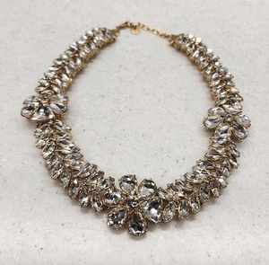 Vintage Talbots Chunky Statement Necklace with Rhinestone Flowers Gold Tone - Picture 1 of 10