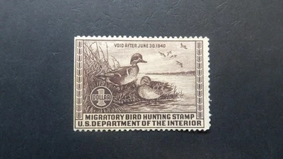 1939 #RW6  $1.00 Federal Duck Stamp Unused NG Fine CV $60 "New Black Mount" - Image 1 of 2