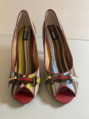 Naughty Monkey Shoes Open Toe High Heels Rainbow Stripe New Size 7.5 Y2K - Image 1 of 4