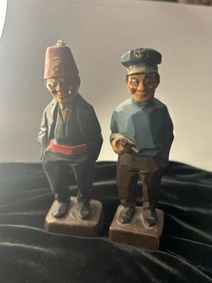 Vintage Hand Carved Wooden Sea Captain Figure 5in Tall Nautical Folk Art Set 2 - Image 1 of 4