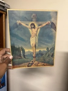 Vintage Vari-Vue Flicker Picture of Jesus on Cross and Jesus Ascending Large - Picture 1 of 2