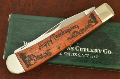 РЕДКИЙ СЛУЧАЙ XX США СЧАСТЛИВЫЙ ДЕНЬ БЛАГОДАРЕНИЯ КАШТАНОВАЯ КОСТЬ ТРАППЕР НОЖ 6254 SS (29320) - Изображение 1 из 4