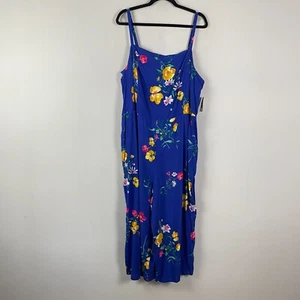 Old Navy Square-Neck Cami Jumpsuit Size XXL Blue Floral Wide Leg Crop - Picture 1 of 10