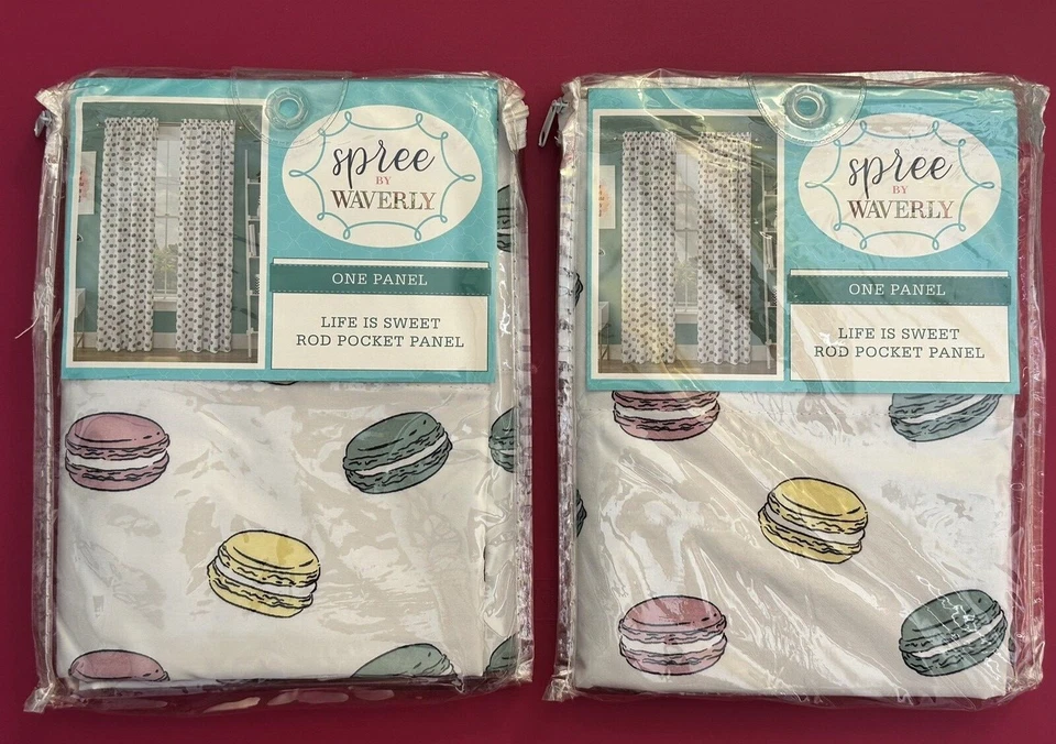 Waverly  "Life is Sweet" Macaroon  2 Rod Pocket Panels  Window Curtain 42" "
