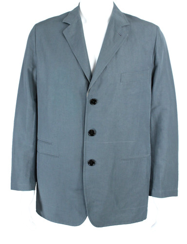 HERMÈS Giacca blazer uomo HERMES blu ardesia lino tessuto intagliato risvolto 54 XL