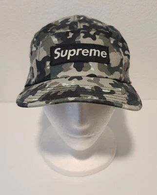 Vintage Supreme Camoflague 5 Panel Camp Box Logo Cap Hat Adjustable Made In USA  - Image 1 of 4