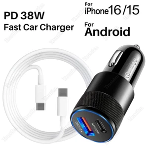 Fast Car Charger PD 38W For iPhone 15 16 iPad Pro Samsung Dual USB-C Type C Cord - Picture 1 of 17