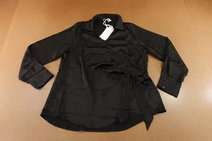 Grace Karin Womens Size Large Black Long Sleeve V Neck Side Tie Wrap Blouse NWT - Picture 1 of 9
