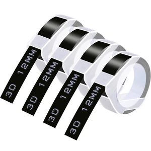 4PK para fabricante de etiquetas DYMO cinta de etiquetas de plástico en relieve 3D A521209 negra 12 mm - Imagen 1 de 8