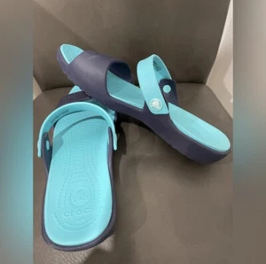 Crocs Sandals Womens Dark & Lite Blue Coretta Double Strap - Size 8 - Picture 1 of 6