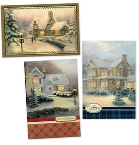 ¡HERMOSO! TARJETAS DE NAVIDAD HALLMARK DELUXE THOMAS KINKADE (3 CADA UNO DE LOS 3 DISEÑOS) - Imagen 1 de 8
