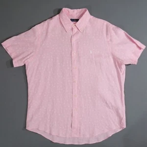 Ralph Lauren Mens Classic Fit Linen Pink Hawaiian Shirt Island Tropical Sz L - Picture 1 of 14
