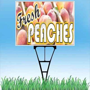 Insegna e palo 18"x24" PESCHE FRESCHE cortile esterno marciapiede prato frutta stand mercato - Foto 1 di 2
