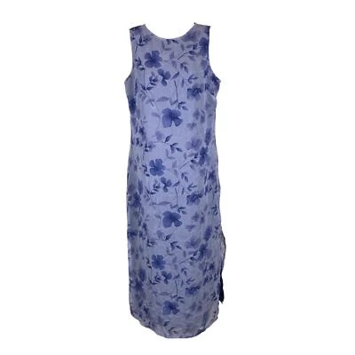 Vintage 90s Blue Purple Slip Dress Floral fairy Sleeveless Midi Size 2P  - Image 1 of 4