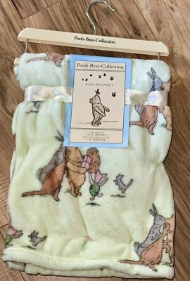 Disney Vintage Winnie the Pooh Plush Baby Blanket Neutral Stroller Piglet Rabbit - Image 1 of 2