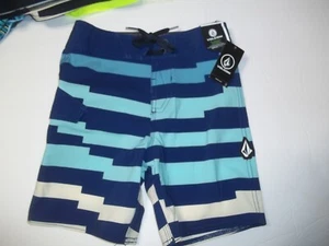 New Volcom sz 5 Mod Tech boys board shorts swim trunks blue stripe adjustable - Picture 1 of 3