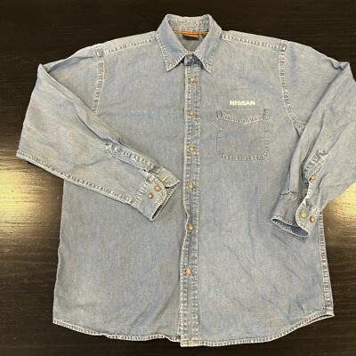 Рубашка мужская Harriton L Nissan рабочая одежда на пуговицах джинсовая 100% хлопок - Изображение 1 из 4